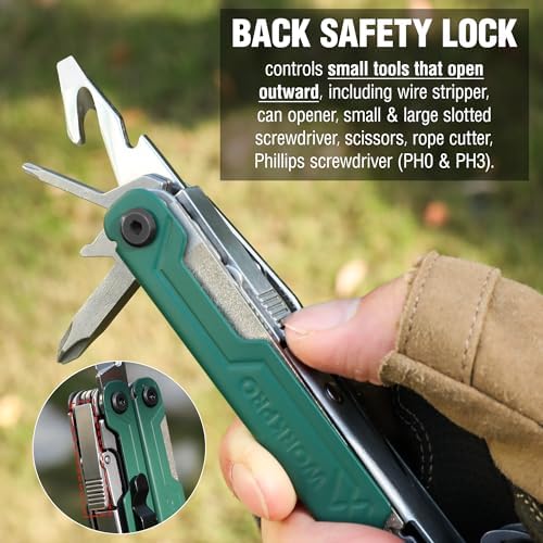 WORKPRO 18-in-1 Multi Tool Pliers for Men Camping Gifts, Stainless Steel EDC Multitool with Pocket Knife and Safety Lock