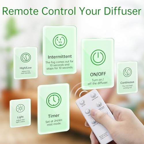 ASAKUKI Ultrasonic Aromatherapy Humidifier 500ml for Large Room, 7 LED Colors & Remote Control, Timer & Auto-Off