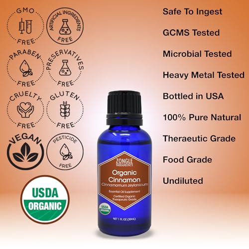 Zongle Therapeutics Organic Cinnamon Essential Oil, Food Grade, 1 OZ