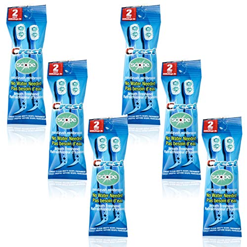 Crest Scope Mini Disposable Toothbrushes with Toothpaste and Pick for Travel and Work (12 Count, 6 Pack)