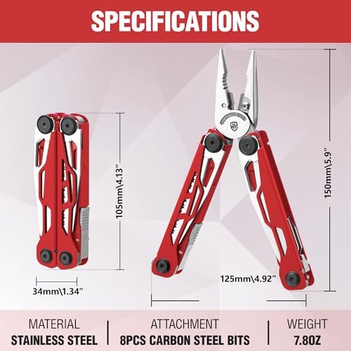 WORKPRO 18-in-1 Multi Tool Pliers for Men Camping Gifts, Stainless Steel EDC Multitool with Pocket Knife and Safety Lock