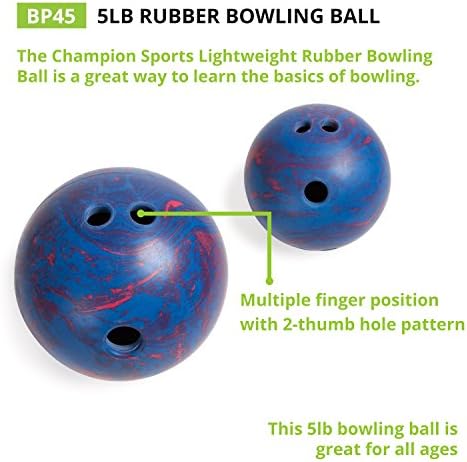 Champion Sports Rubber Bowling Ball for Beginners and Enthusiasts - Easy Grip and Stable Roll | Champion Sports Rubber