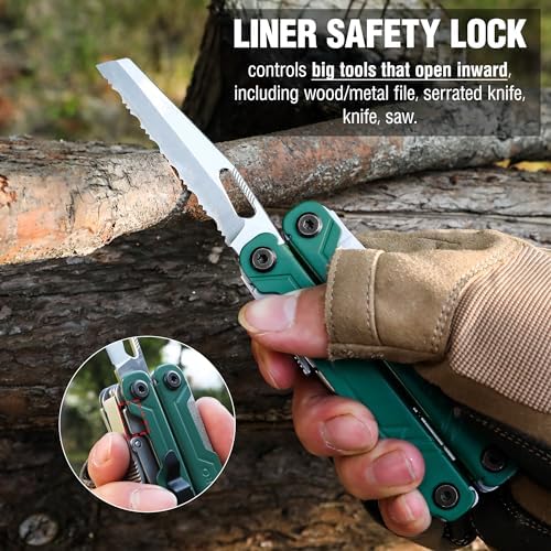 WORKPRO 18-in-1 Multi Tool Pliers for Men Camping Gifts, Stainless Steel EDC Multitool with Pocket Knife and Safety Lock