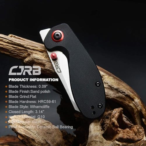 CJRB Maileah Pocket Knife: Men's Outdoor Survival Folding EDC Knife - |39" Damascus Steel Blade, Black G10 Handle - J191