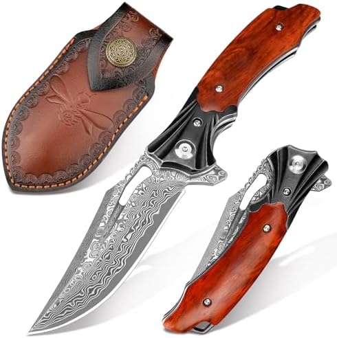 Damascus Pocket Knife for Women, |15" VG10 Damascus Steel Blade EDC Folding Knife, Abalone Shells Handle, Ideal Gift for