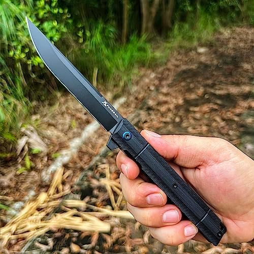 DC53 Steel Blade and G10 Handle Pocket Knife for Men Hiking Trip EDC Tool (Black PVD Blade) Pocket Knife with DC53 Ste