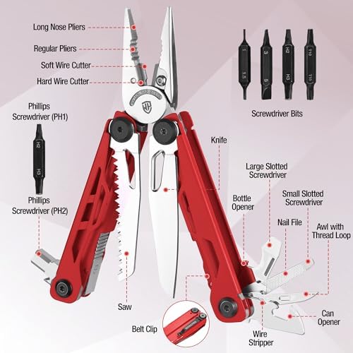 WORKPRO 18-in-1 Multi Tool Pliers for Men Camping Gifts, Stainless Steel EDC Multitool with Pocket Knife and Safety Lock