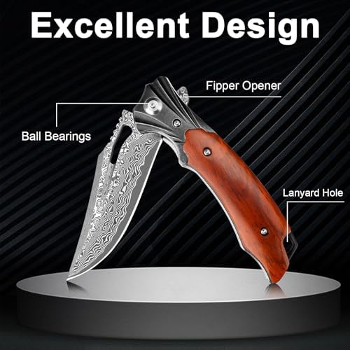 Damascus Pocket Knife for Women, |15" VG10 Damascus Steel Blade EDC Folding Knife, Abalone Shells Handle, Ideal Gift for