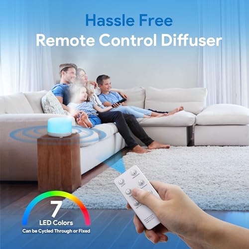 ASAKUKI Ultrasonic Aromatherapy Humidifier 500ml for Large Room, 7 LED Colors & Remote Control, Timer & Auto-Off