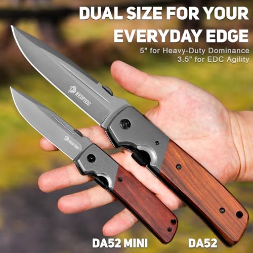 NedFoss DA52 Men's |5" Compact EDC Knife, Lightweight Camping Folding Knife, Rosewood Handle with Aluminium Bolster, Lin