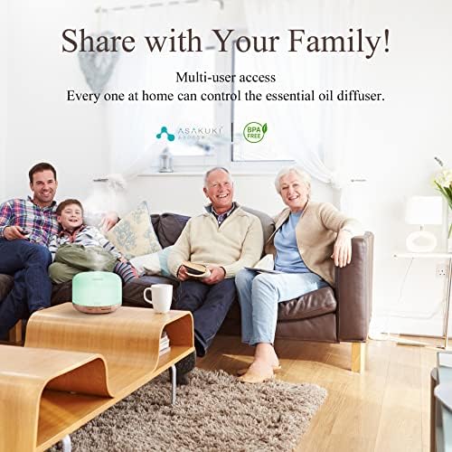 ASAKUKI Ultrasonic Aromatherapy Humidifier 500ml for Large Room, 7 LED Colors & Remote Control, Timer & Auto-Off