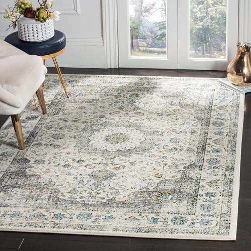 SAFAVIEH Evoke Collection Area Rug - Grey & Gold, Shabby Chic Oriental Medallion Design, Non-Shedding & Easy Care, Perfe - Image 57