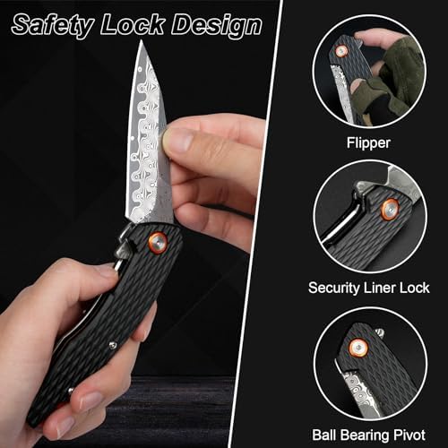 Damascus Pocket Knife for Women, |15" VG10 Damascus Steel Blade EDC Folding Knife, Abalone Shells Handle, Ideal Gift for