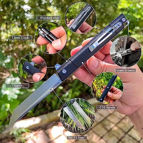 DC53 Steel Blade and G10 Handle Pocket Knife for Men Hiking Trip EDC Tool (Black PVD Blade) Pocket Knife with DC53 Ste