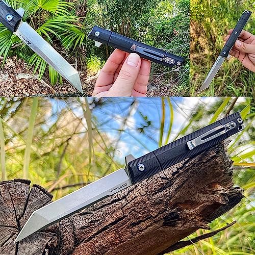 DC53 Steel Blade and G10 Handle Pocket Knife for Men Hiking Trip EDC Tool (Black PVD Blade) Pocket Knife with DC53 Ste