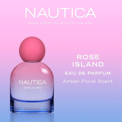 Nautica For Her Rose Island Eau De Parfum, Long Lasting & Mood-Boosting Women's Perfume, 1.6 Fl Oz Vegan Formula