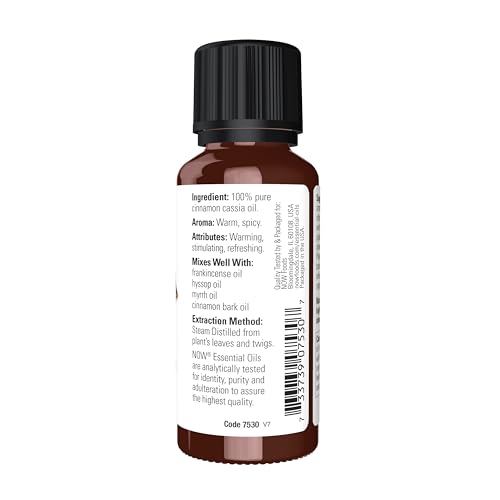 NOW Essential Oils Cinnamon Cassia Oil for Warming Aromatherapy, Steam Distilled, 100% Pure, Vegan, Child Resistant Cap