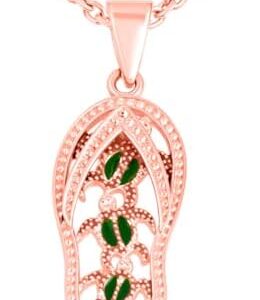 Gold Green Enamel Sea Turtle Sandals for Men and Women at Beach | Gold Milgrain Necklace with Green Enamel Sea Turtle D