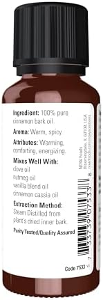 NOW Essential Oils Cinnamon Bark Oil, Pure Aromatherapy for Warmth, Vegan & Child Safe, 100% Steamed Distilled, 1-Ounce