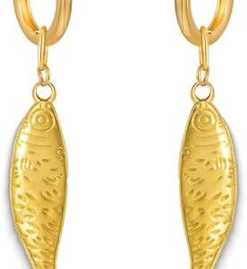 Gold Fish Earrings for Women Dainty Summer Beach Drop Earrings | Unique Vacation Tropical Animal Jewelry Chunky Stateme