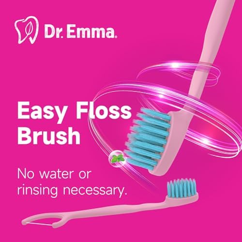 Dr. Emma Mini Brush Disposable Toothbrushes with Floss - On-The-Go Use, Travel Mint, 24 Packs Individually Wrapped Blue