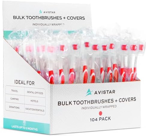 Bulk Individually Wrapped Toothbrushes Red Green Blue Pink for Travelers and Families | Long Lasting 3+ Months Disposab