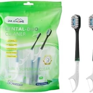 Travel Oral Care Set on the Go - Prepasted Mini Toothbrush 5 in 1 (Mint Paste+Soft Bristles+Flosser+Pick+Tongue Scraper)