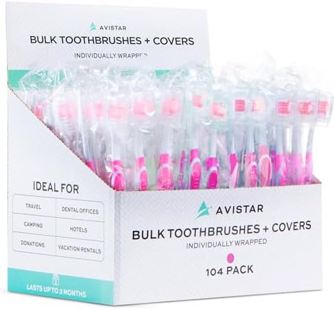 Bulk Individually Wrapped Toothbrushes Red Green Blue Pink for Travelers and Families | Long Lasting 3+ Months Disposab