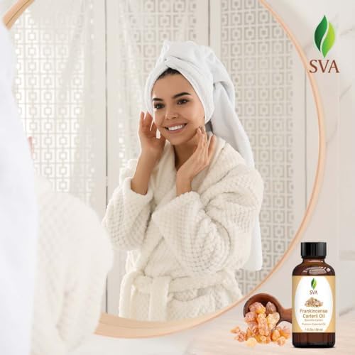 SVA Frankincense Essential Oil - 100% Natural Boswellia Carterii Oil for Aromatherapy and Skin Care - 1 Fl Oz with Dropp