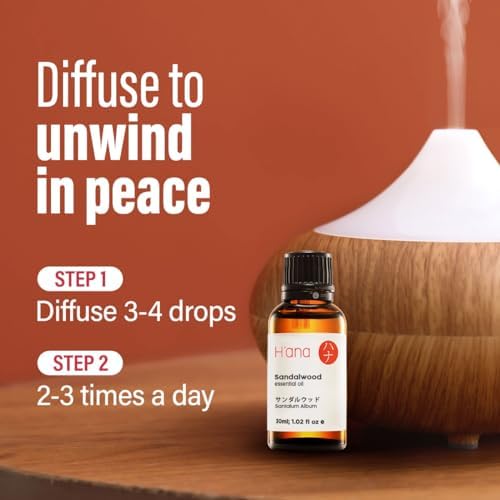 H'ana Sandalwood Essential Oil - 1.02 Fl Oz - for Hair and Skin, Aromatherapy, DIY Soap Making - ClimatePartner Certifie