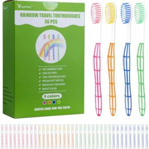 EasyHonor 36 PCS Colorful Manual Disposable Toothbrushes for Adults, Perfect for Travel & Hotels, Ergonomics Handle, Me