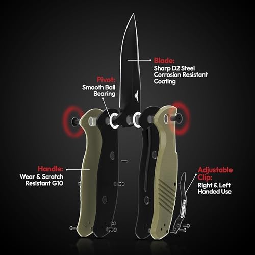 Tactical D2 Pocket Knife for Men | |75" D2 Knife Steel EDC Knife with Case | Best Men's Work & EDC Pocket Knife