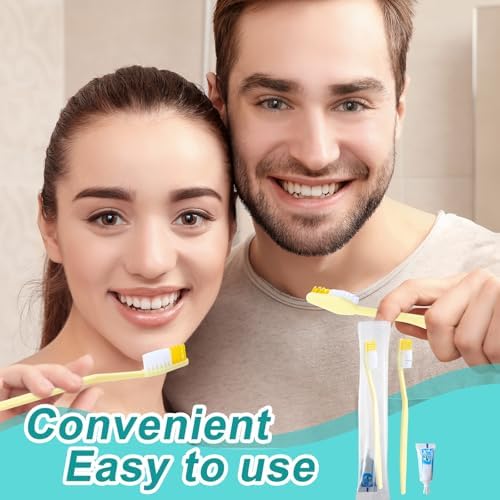 Meekoo 200 Set Disposable Toothbrush with Toothpaste Individually Wrapped Travel Kit for Homeless Nursing Home and Trave