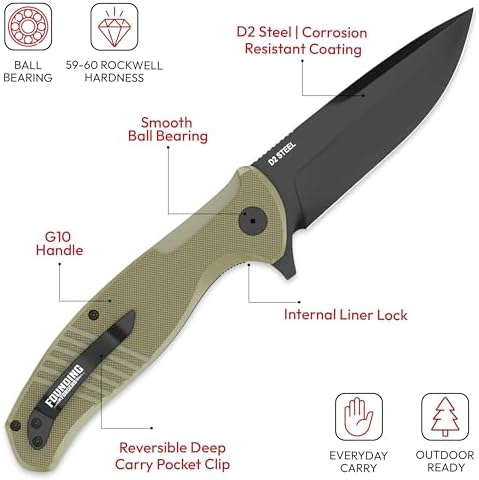 Tactical D2 Pocket Knife for Men | |75" D2 Knife Steel EDC Knife with Case | Best Men's Work & EDC Pocket Knife