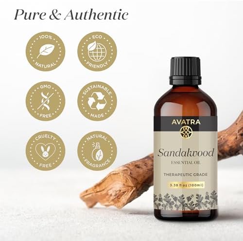 Avatra Sandalwood Essential Oil for Diffuser, Aromatherapy, and Massage | Pure and Natural Therapeutic Grade Sandalwood