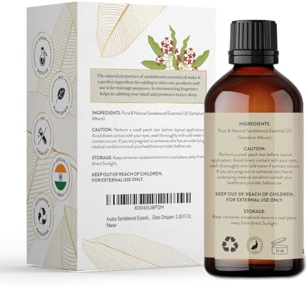 Avatra Sandalwood Essential Oil for Diffuser, Aromatherapy, and Massage | Pure and Natural Therapeutic Grade Sandalwood