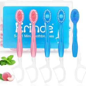 Erinde Mint & Peach 5 in 1 Mini Disposable Toothbrushes for Work or Travel