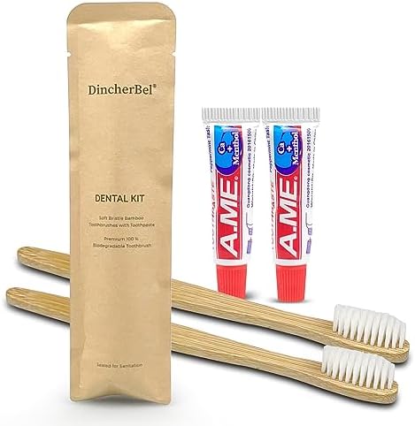DincherBel Bamboo Disposable Toothbrushes Kit for Hotels, Airbnb, and Travel (50 Pack) | DincherBel Bamboo Toothbrushes