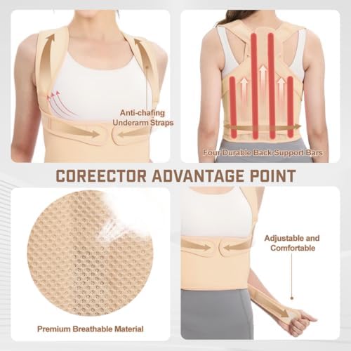 Posture Corrector for Women and Men: Adjustable Back Brace with Full Back Support (Large, Pink) Adjustable Back Brace