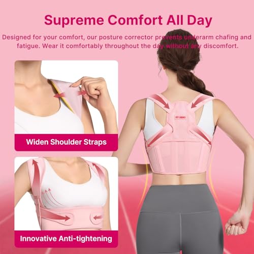 Fit Geno Posture Corrector for Women: Neck Shoulder & Upper Back Pain Relief - Adjustable Lightweight Brace for Improved