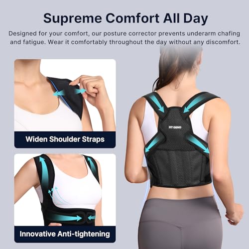 Fit Geno Adjustable Lightweight Upper Back Brace for Women's Neck and Shoulder Pain Relief: Improve Posture and Kyphosis