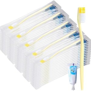 Meekoo 200 Set Disposable Toothbrush with Toothpaste Individually Wrapped Travel Kit for Homeless Nursing Home and Trave