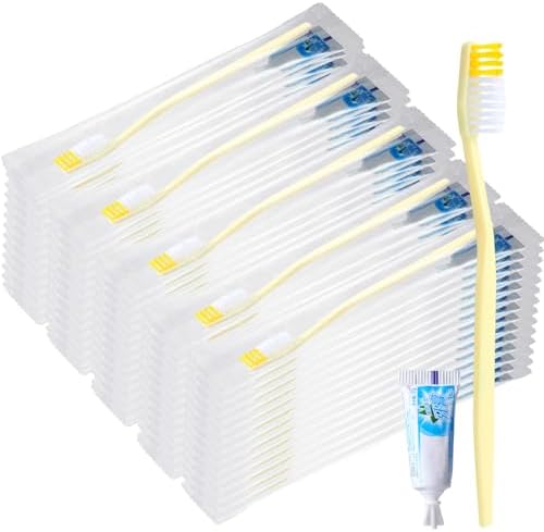 Meekoo 200 Set Disposable Toothbrush with Toothpaste Individually Wrapped Travel Kit for Homeless Nursing Home and Trave