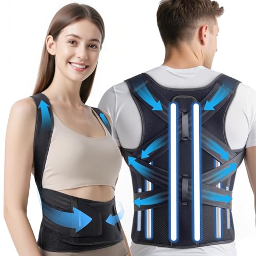Posture Corrector for Women & Men, Upgraded Support & Breathable Mesh Adjustable Back Brace, Full Back Support for Back