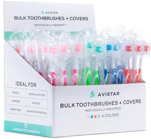 Bulk Individually Wrapped Toothbrushes Red Green Blue Pink for Travelers and Families | Long Lasting 3+ Months Disposab