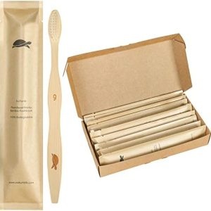 Plant-Based Bristles Soft Bamboo Toothbrushes for Sea Turtles Preservation (10 Pack) | Individually Sealed Sea Turtle F