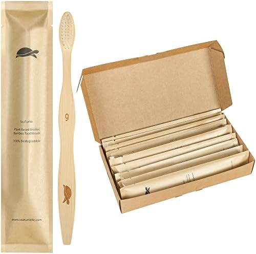 Plant-Based Bristles Soft Bamboo Toothbrushes for Sea Turtles Preservation (10 Pack) | Individually Sealed Sea Turtle F