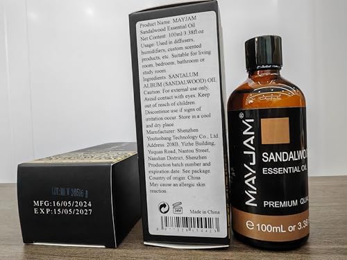MAYJAM Sandalwood Essential Oil - Pure Fragrance Oil for Diffuser and Soap Candle Making, Ideal for Home and Office, 10