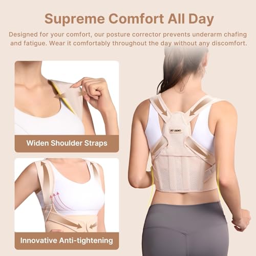 Fit Geno Adjustable Lightweight Upper Back Brace for Women's Neck and Shoulder Pain Relief: Improve Posture and Kyphosis