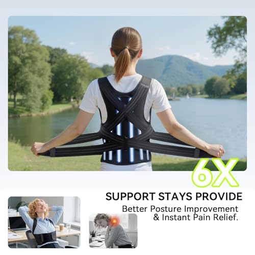 Posture Corrector for Women & Men, Upgraded Support & Breathable Mesh Adjustable Back Brace, Full Back Support for Back